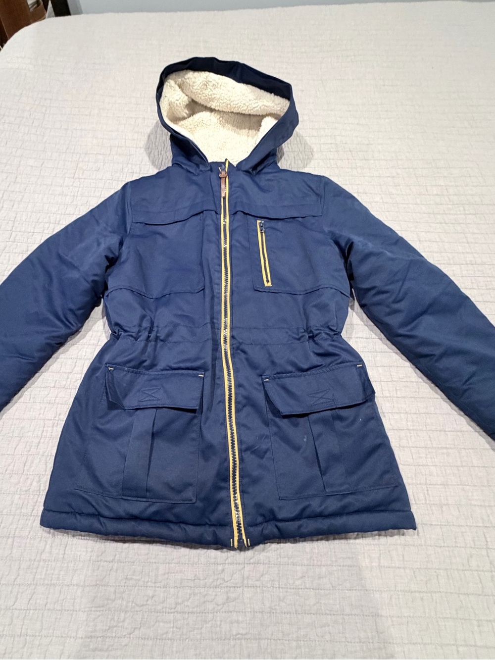 Cat & Jack Navy Puffer Jacket with Sherpa Hood Lining